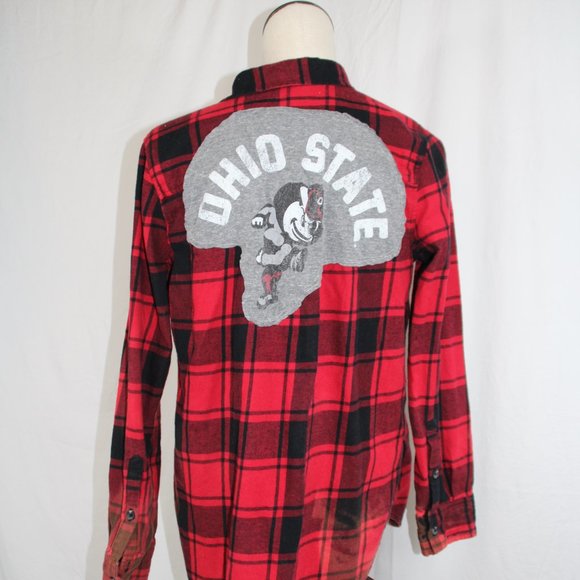 Ohio Buckeyes Distressed Flannel Women's Sz M Ohio State Upcycled One of a Kind - Picture 7 of 10